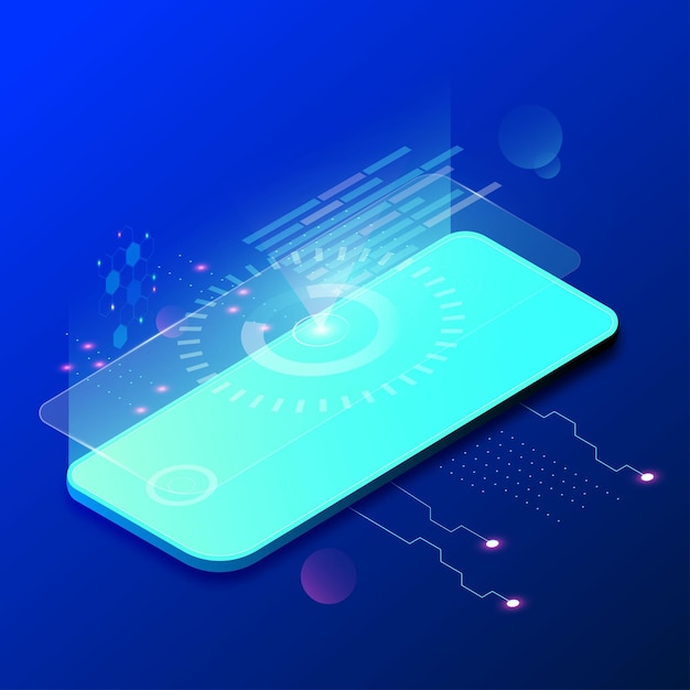 The isolated isometric phone on the blue background