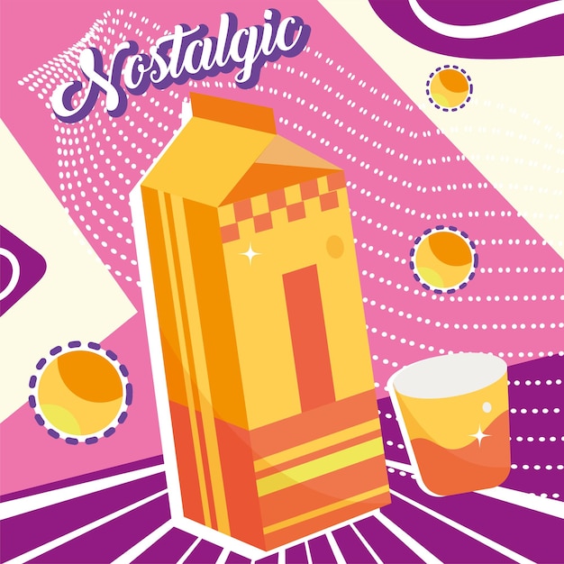 Isolated juice box Nostalgic vibrant retro colored background Vector illustration