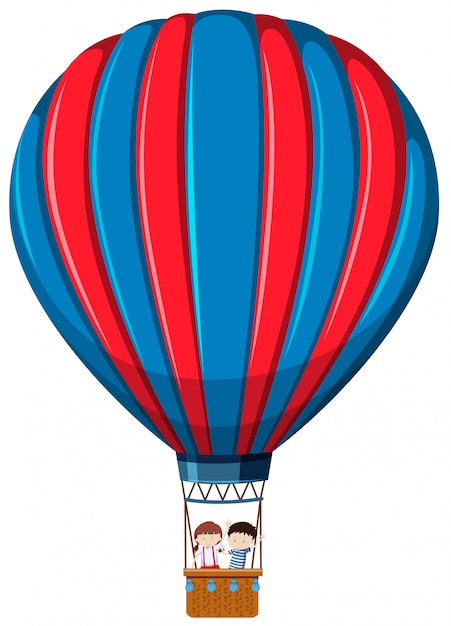 Vector isolated kids in hot air balloon