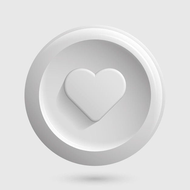 Изолированная как икона белая 3d кнопка сердца в круглой векторной иллюстрации