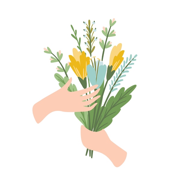 Illustrazione isolata bouquet di fiori in mano concetto di design vettoriale per san valentino e altro