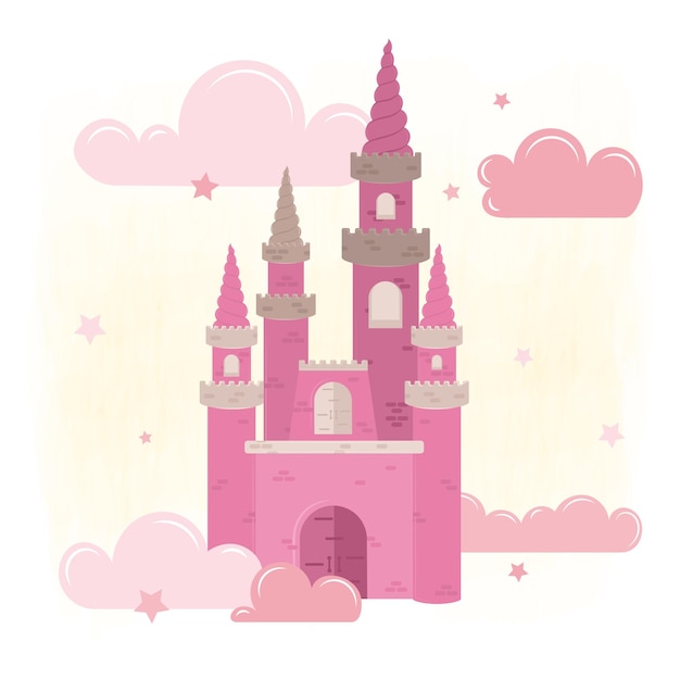 Vector isolated magical castle clouds and stars vector