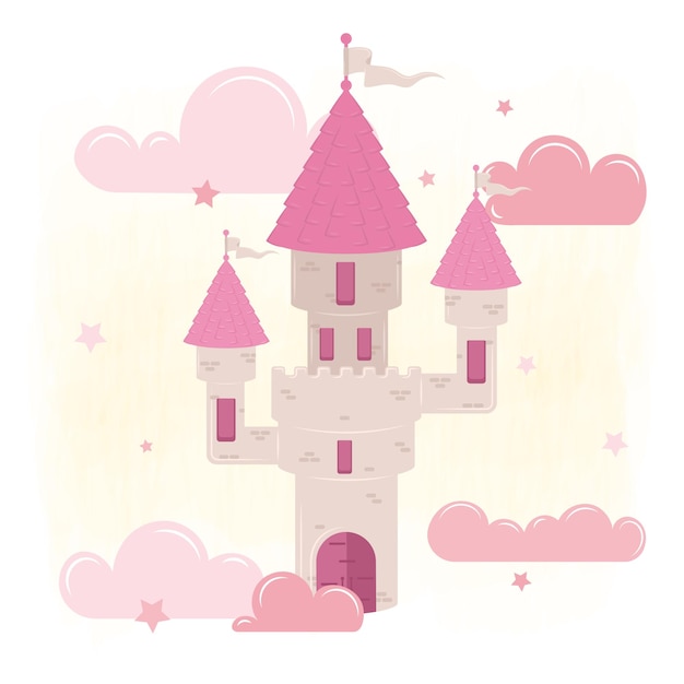 Isolated magical castle Clouds and stars Vector