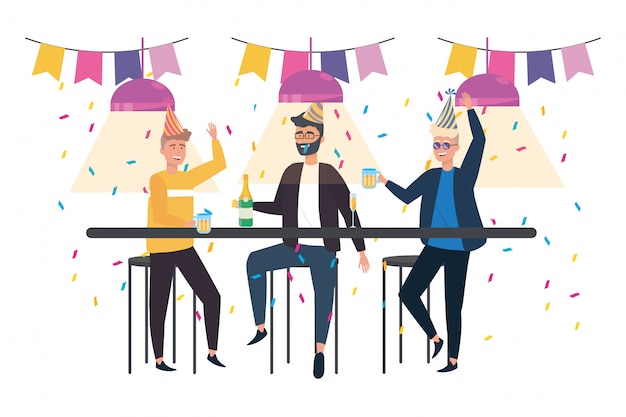 Vector isolated men in celebration