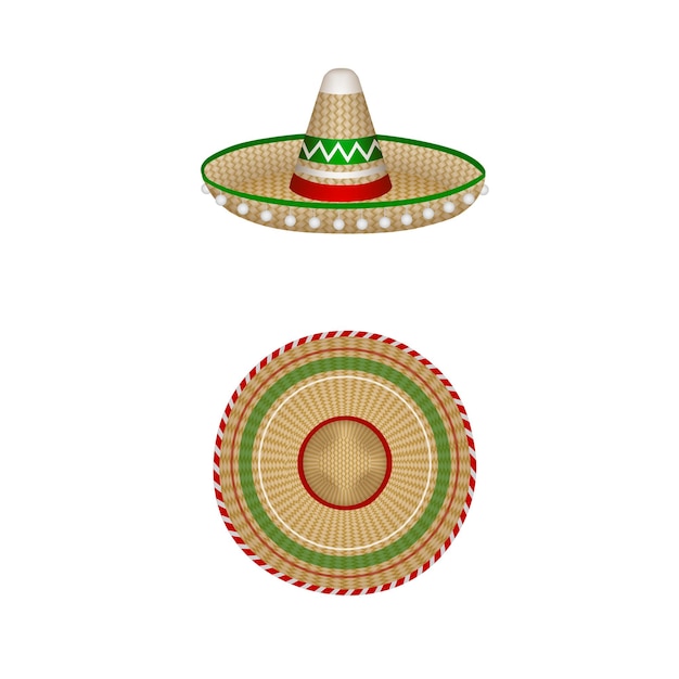 Isolated mexican sombrero illustration top and side view