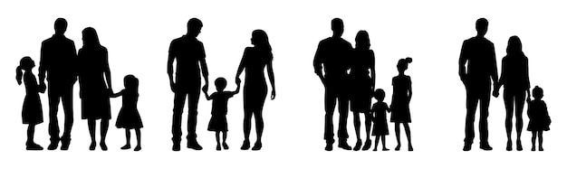 Isolated minimal black family silhouettes Collection of family silhouettes on isolated background