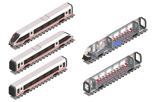 Isolated modern fast train wagon crosssection interior scheme of passenger seats