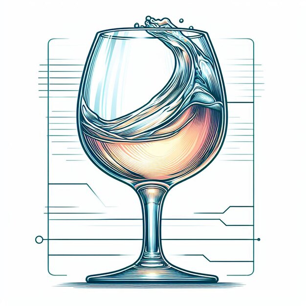 Vector isolated modern glass fresh fruity delicious grapes white wine vector illustration icon drawing