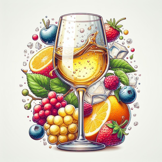 Vector isolated modern glass fresh fruity delicious grapes white wine vector illustration icon drawing