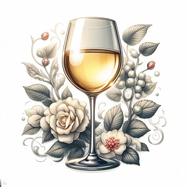 Vector isolated modern glass fresh fruity delicious grapes white wine vector illustration icon drawing