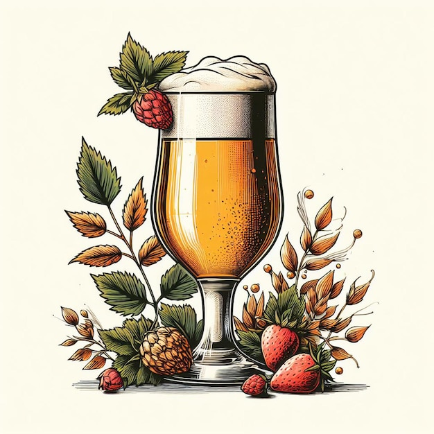 Isolato moderno vetro frutta fresca deliziosa hopy birra artigianale vettoriale illustrazione disegno icona