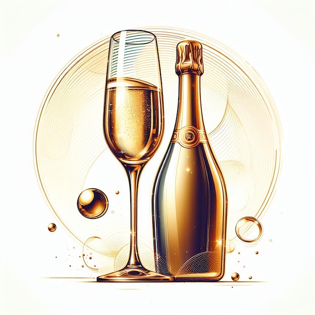Vector isolated modern glass fresh fruity delicious luxurious champagne vector illustration icon drawing