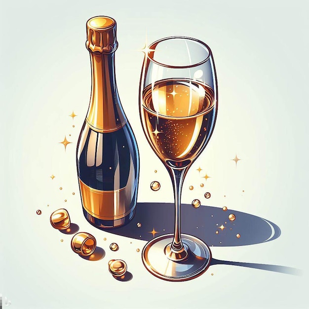 isolated Modern Glass fresh fruity delicious luxurious champagne vector illustration icon drawing