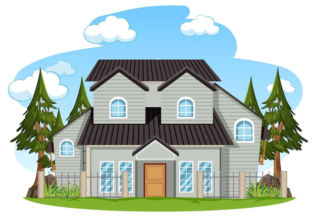 Vector an isolated modern house exterior cartoon style