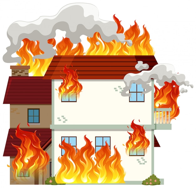 Vector isolated modern house on fire