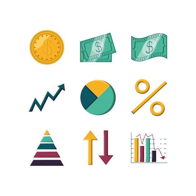 고립 된 돈과 Infographic 아이콘 세트