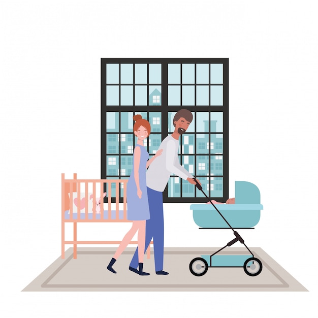 Vector isolated mother and father with baby