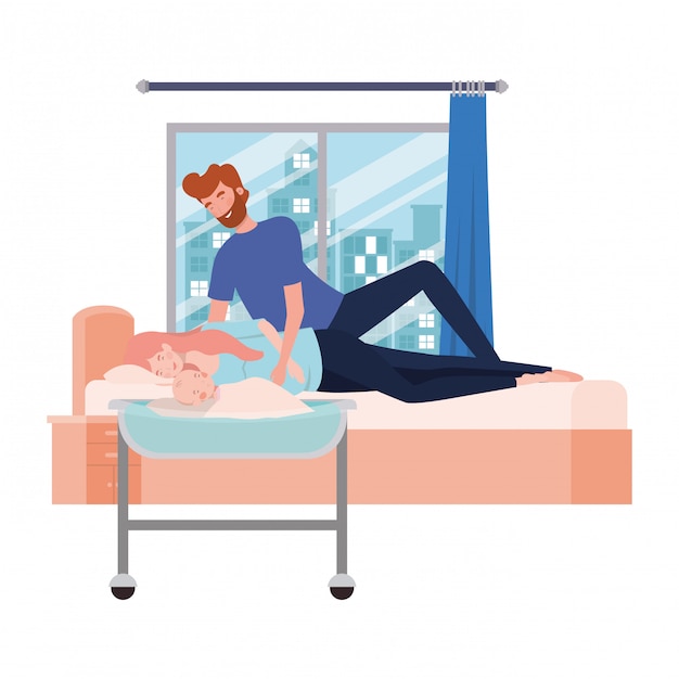 Vector isolated mother and father with baby