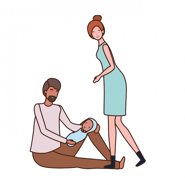 isolated mother and father with baby