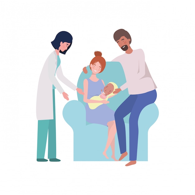 Vector isolated mother and father with baby