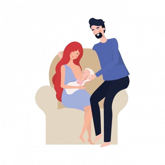 Isolated mother and father with baby