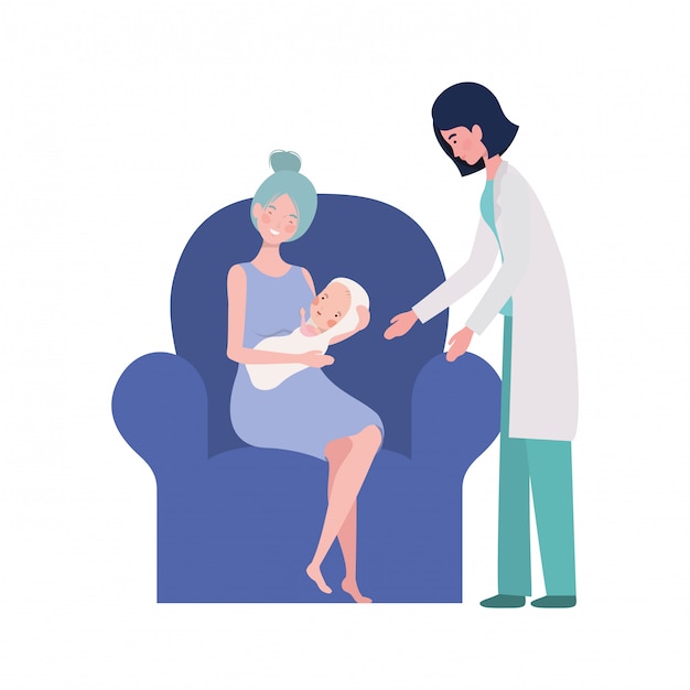 Vector isolated mother with baby and doctor