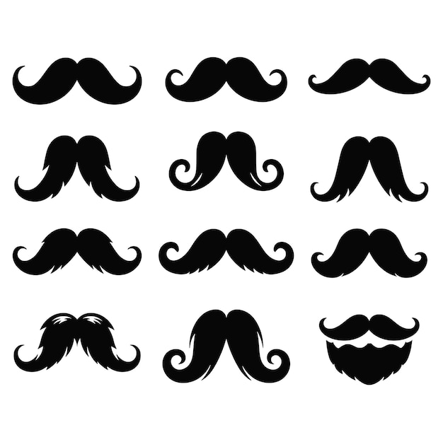 Isolated moustaches black cartoon silhouette of adult man mouth facial hair style barbershop