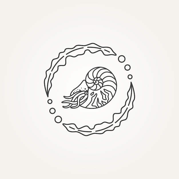 Вектор Изолированные наутилус и водоросли круг минималистский линии искусства значок логотип значок шаблон вектор