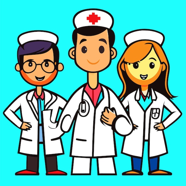 Isolated nurse characters in vector medical team graphic illustration collection