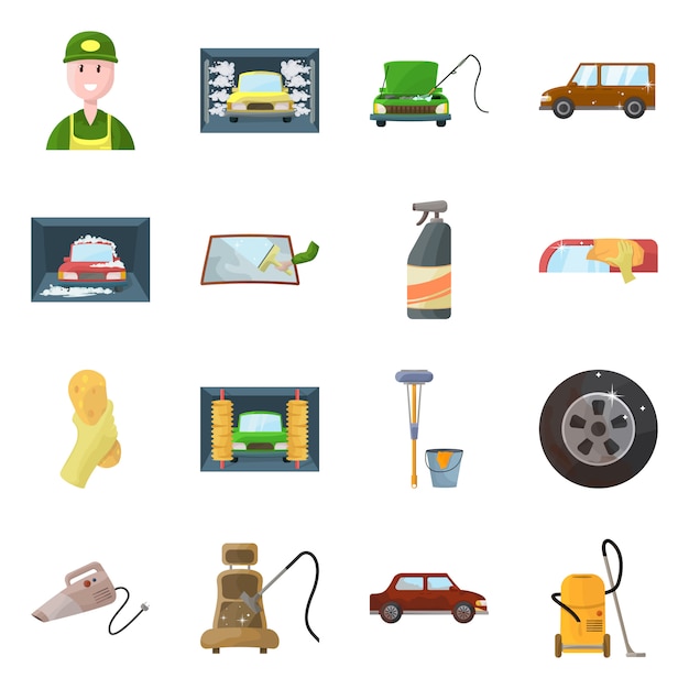 Isolated object carwash and care icon. collection carwash and service stock symbol .