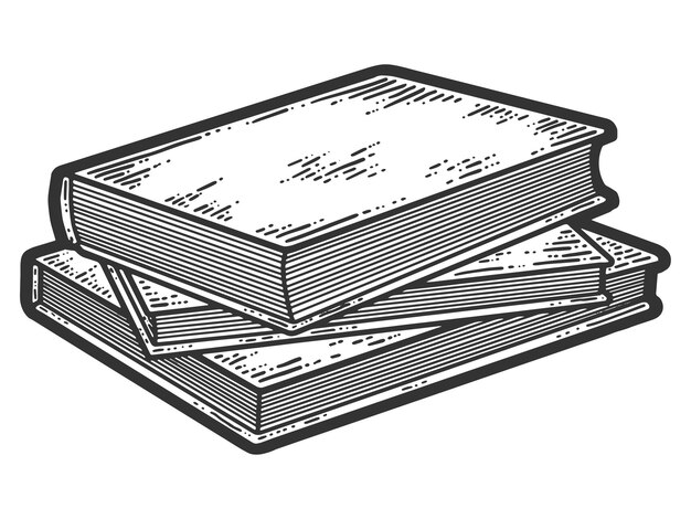 isolated objects three books are stacked sketch scratch board imitation