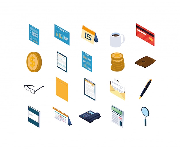 Vector isolated office and business icon set