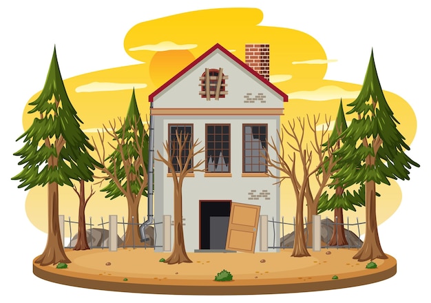 Vector isolated old broken house in the rural