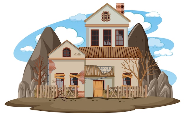 Vector isolated old broken house in the rural