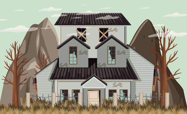 Vector isolated old broken house in the rural