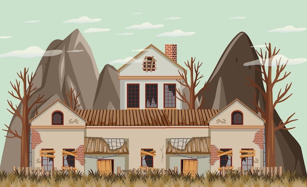 Vector isolated old broken house in the rural