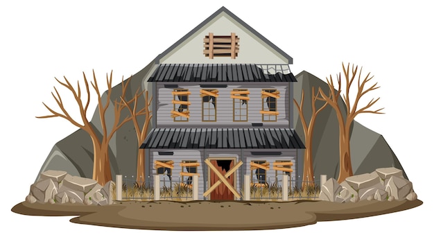 Vector isolated old broken house in the rural