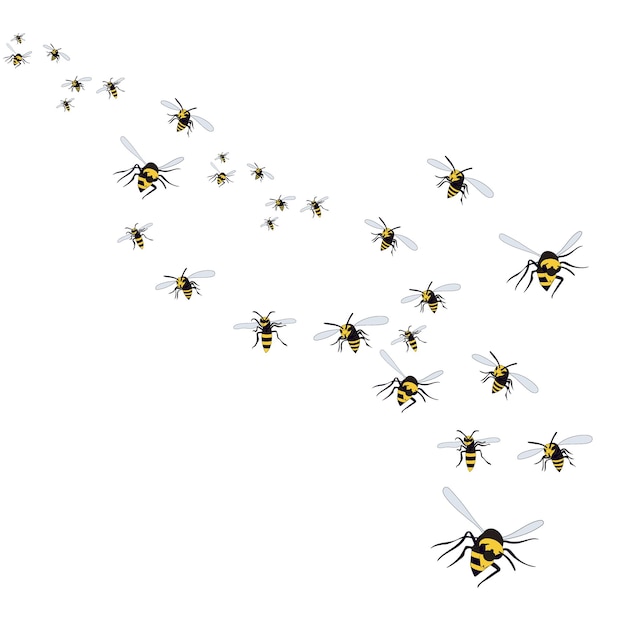 ベクトル 白い背景で隔離ハチの蜂が飛ぶ