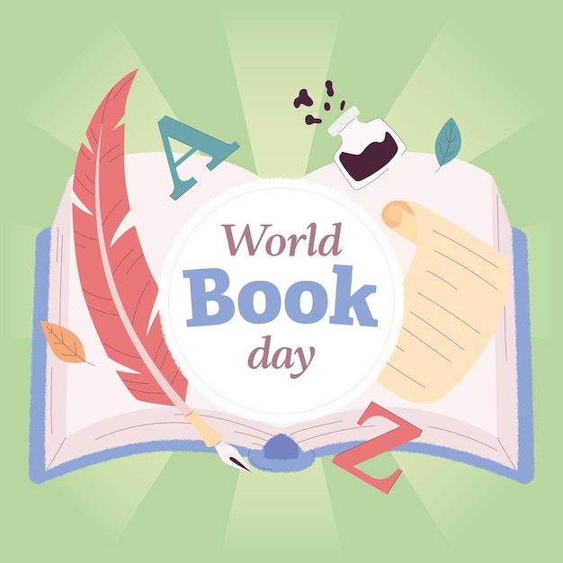 Isolated open book with typography icons World book day Vector