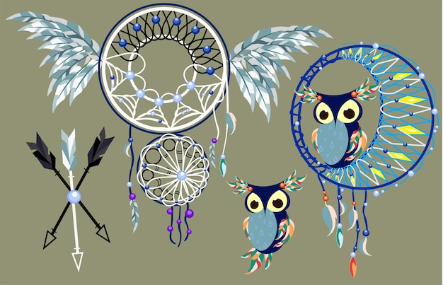 Isolated owl decoration bohemian dreamcatcher