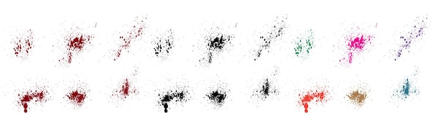 고립된 페인트 브러쉬 스트로크 녹색 분홍색 보라색 빨간색 검은색 파란색 컬러 디자인 스플래시 배경 세트