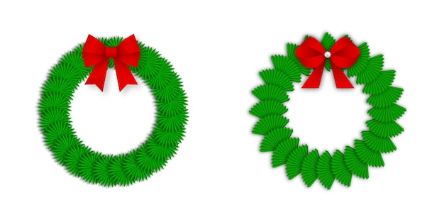 Isolated paper christmas wreaths with red bows