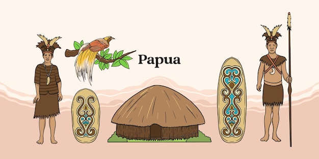 Vector isolated papua illustration. hand drawn indonesian cultures