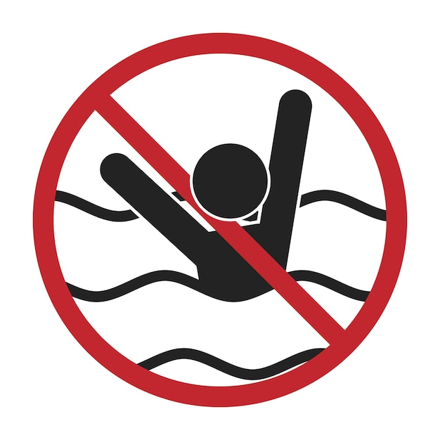 Vector isolated pictogram down man fo swimming pool open water safety sign