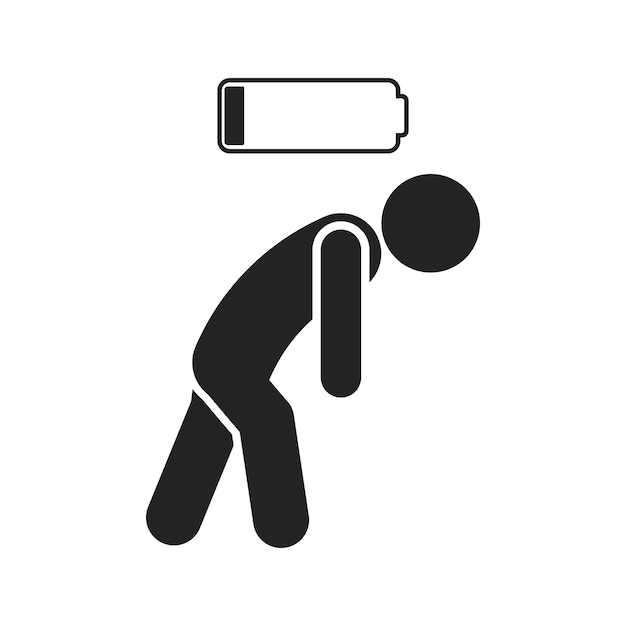 Isolated pictogram of man walking tired fatigue sad worker low energy with battery icon