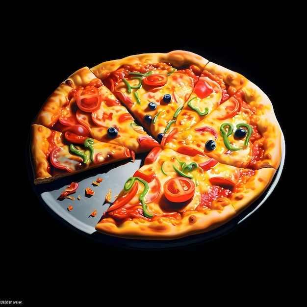 Isolated pizza on a black background