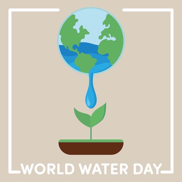 Isolated planet earth and a growing leaf World water day Vector