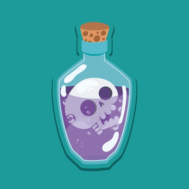 isolated potion bottle with skull inside vector illustration