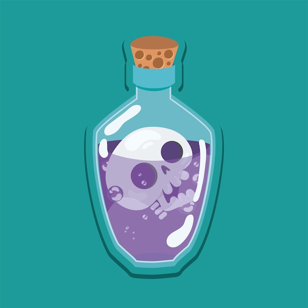 Vector isolated potion bottle with skull inside vector illustration