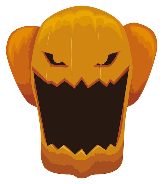 Vector isolated pumpkin with spooky gesture dislocated jaw and terrifying loud laugh